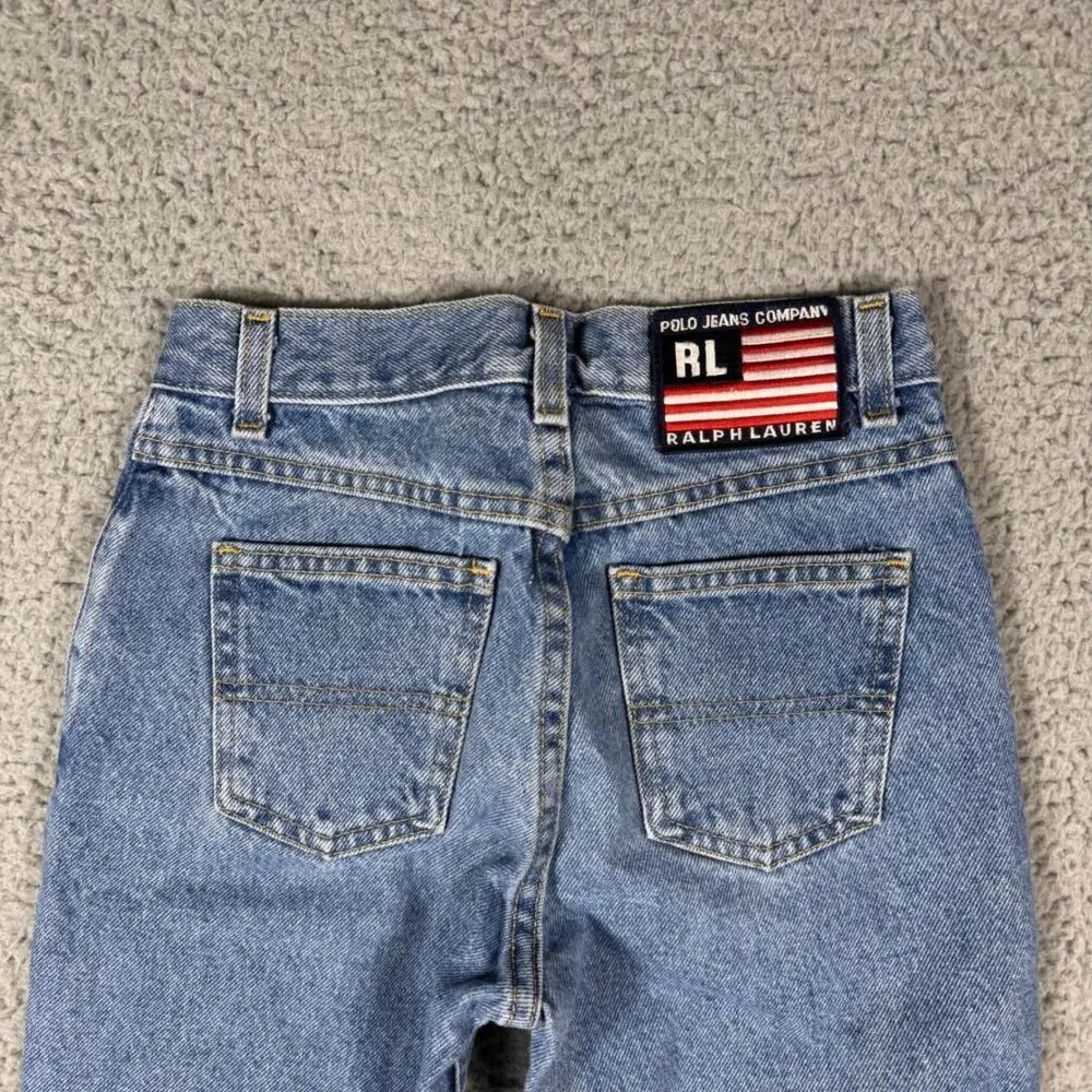 Vintage Polo Jeans Co Ralph Lauren Boys Size 10 Cotton Jeans American Flag Patch